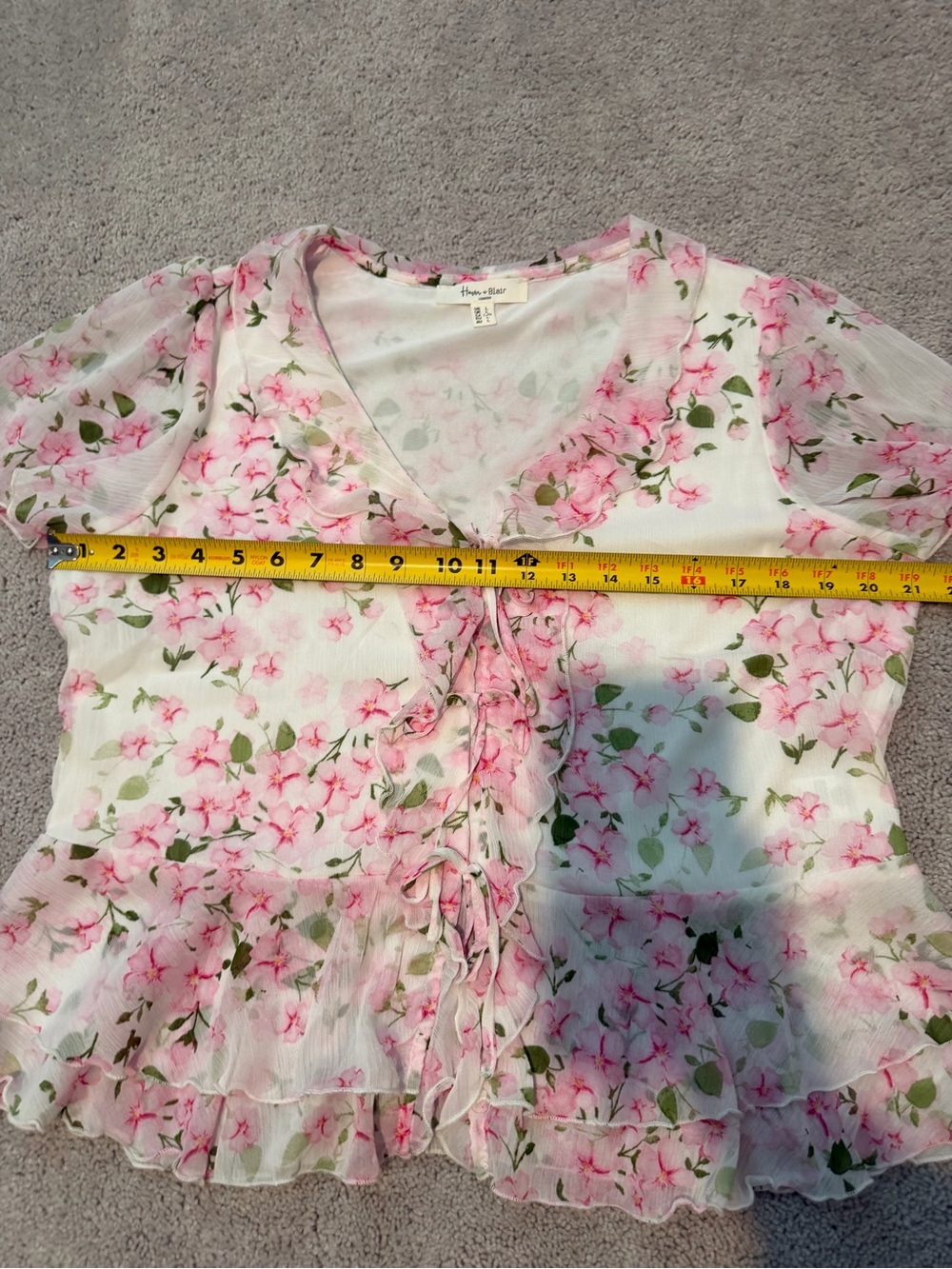 Hanae Mori Pink Floral Tie-Front Chiffon Blouse - Picture 7 of 7